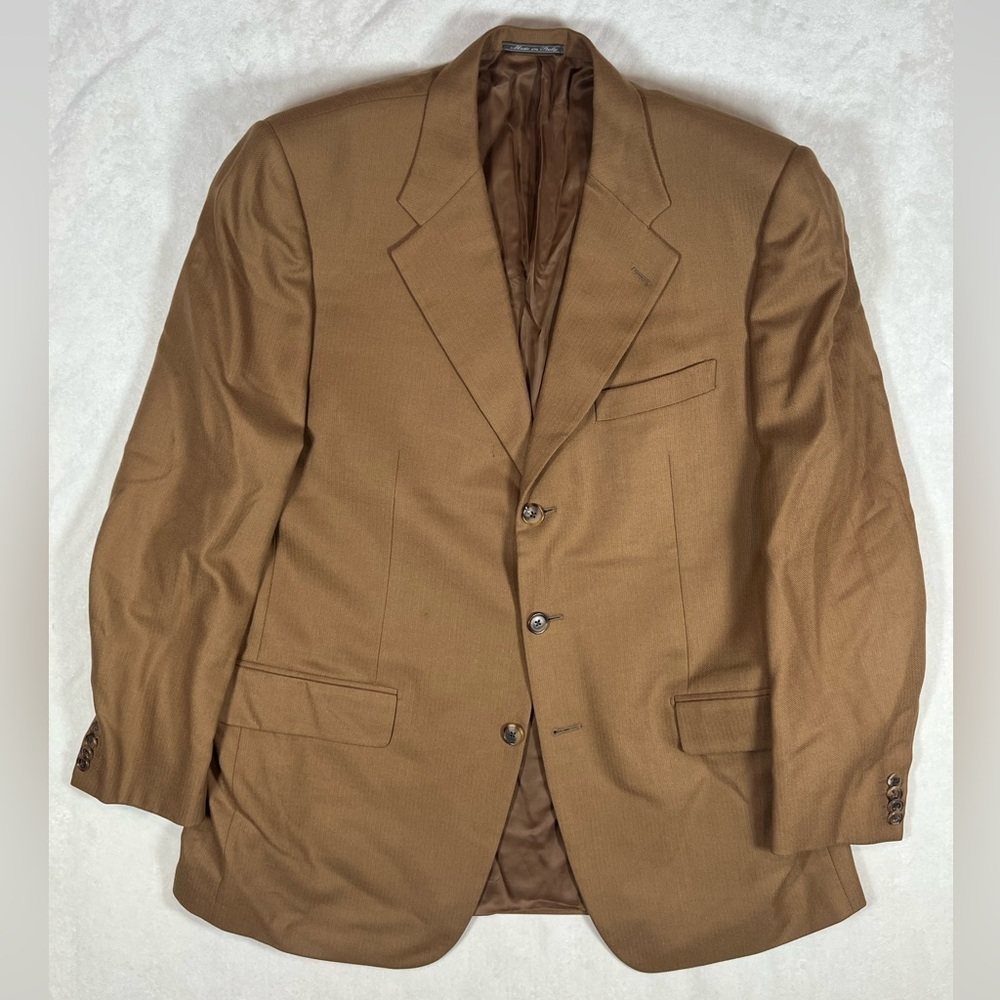 Corneliani EU54 US44R Pure Cashmere Brown Double Vent Textured Herringbone Coat - Picture 2 of 15